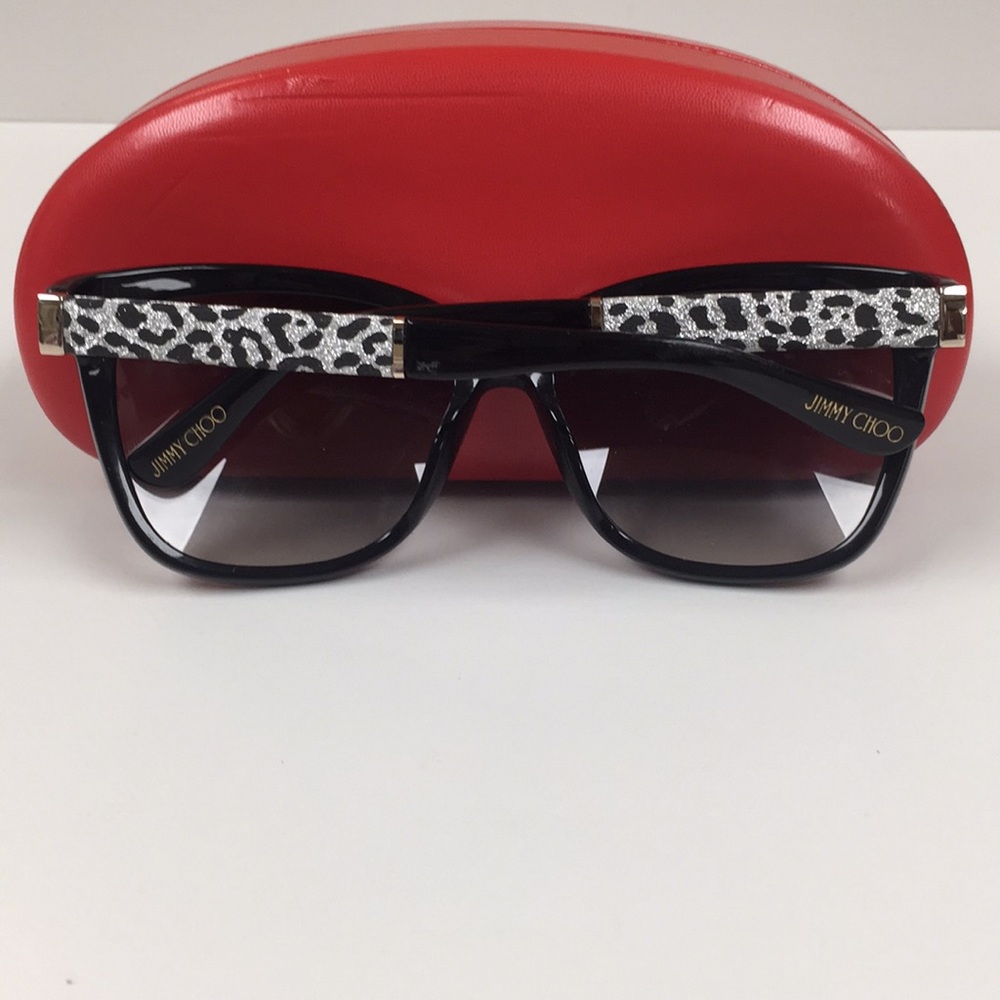 Jimmy Choo Glitter Animal Print Logo Sunglasses Never Used Made in Italy 🇮🇹 - Picture 1 of 7